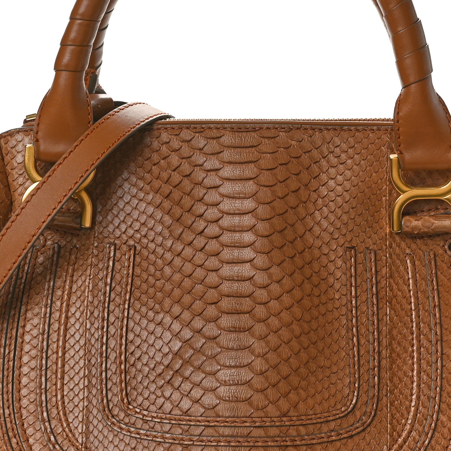 Chloe Snakeskin Calfskin Medium Marcie Satchel Brown 7 of 9