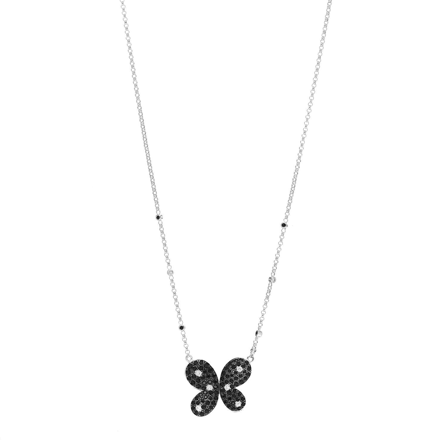 Roberto Coin 18K White Gold Diamond Black Sapphire Butterfly Pendant Necklace 1 of 5
