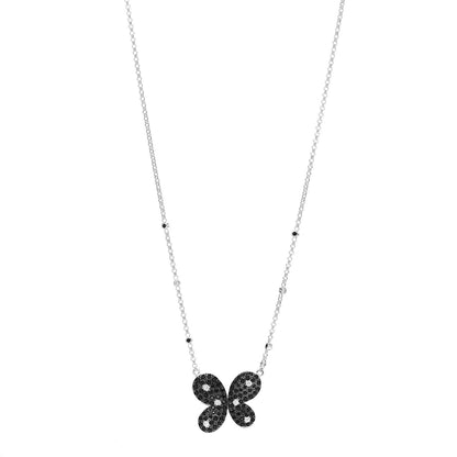 Roberto Coin 18K White Gold Diamond Black Sapphire Butterfly Pendant Necklace 1 of 5
