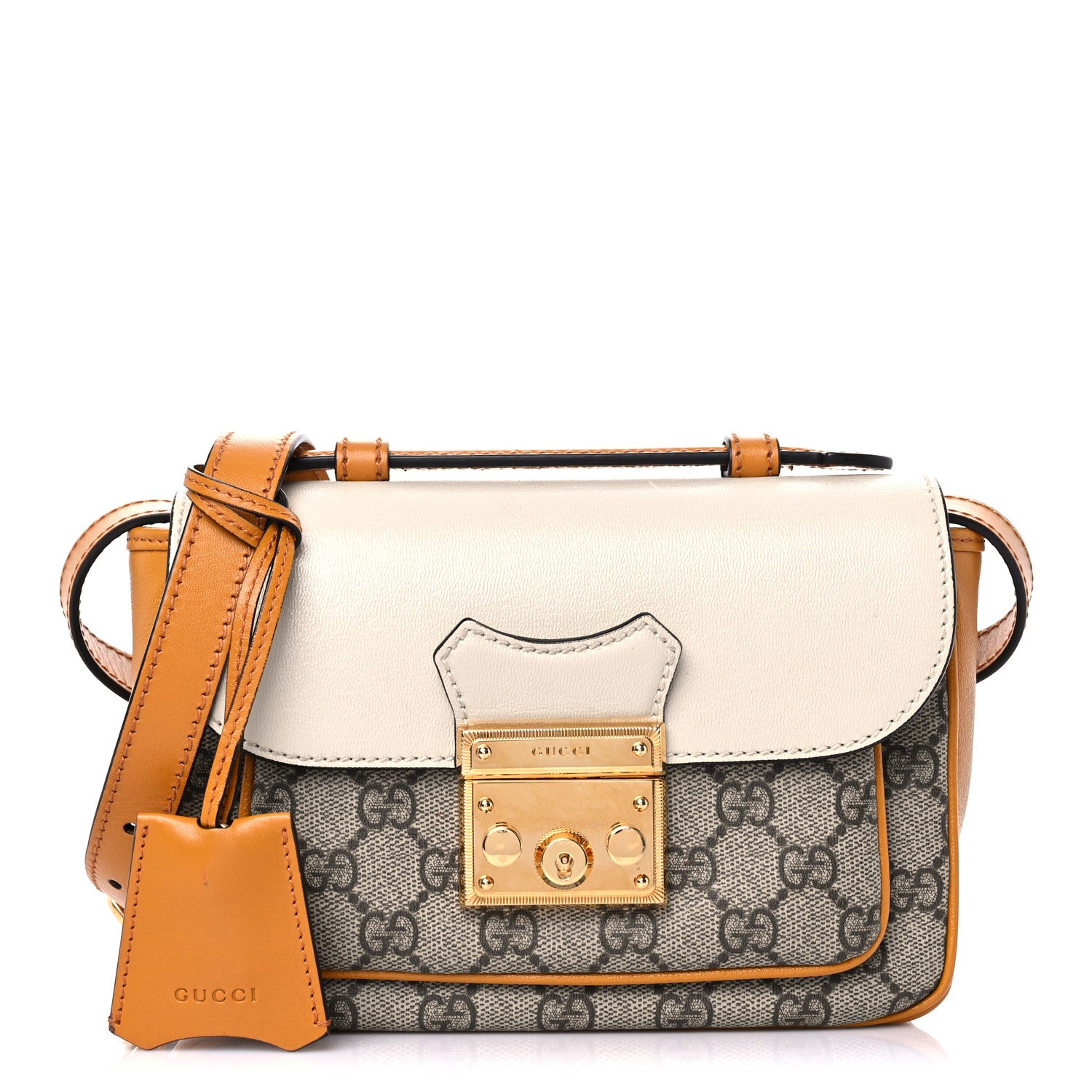 Gucci GG Supreme Monogram Calfskin Mini Padlock Flap Pocket Shoulder Bag Beige Mystic White Sun Oil 1 of 16