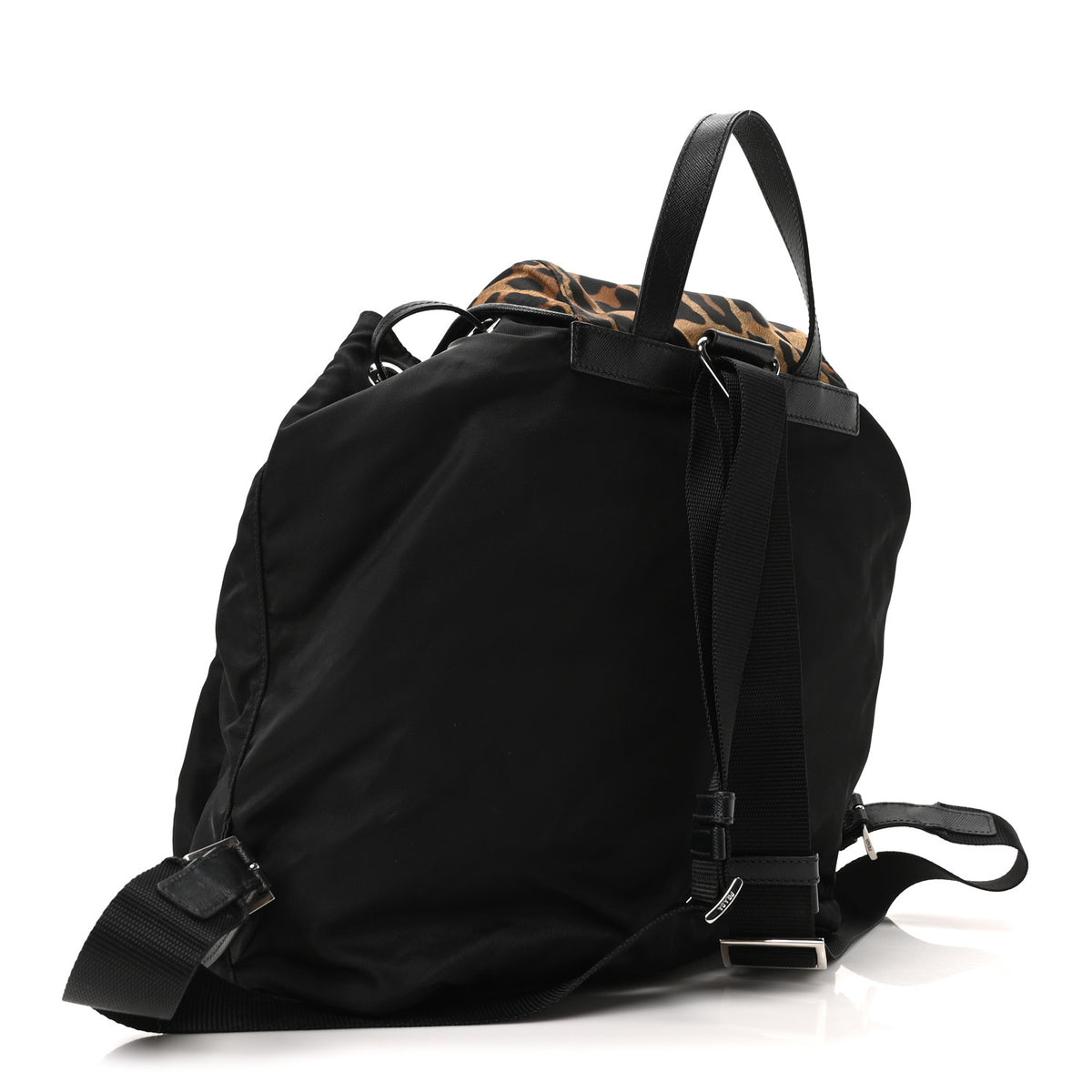 Tessuto Nylon Leopard Print Backpack Black Miele