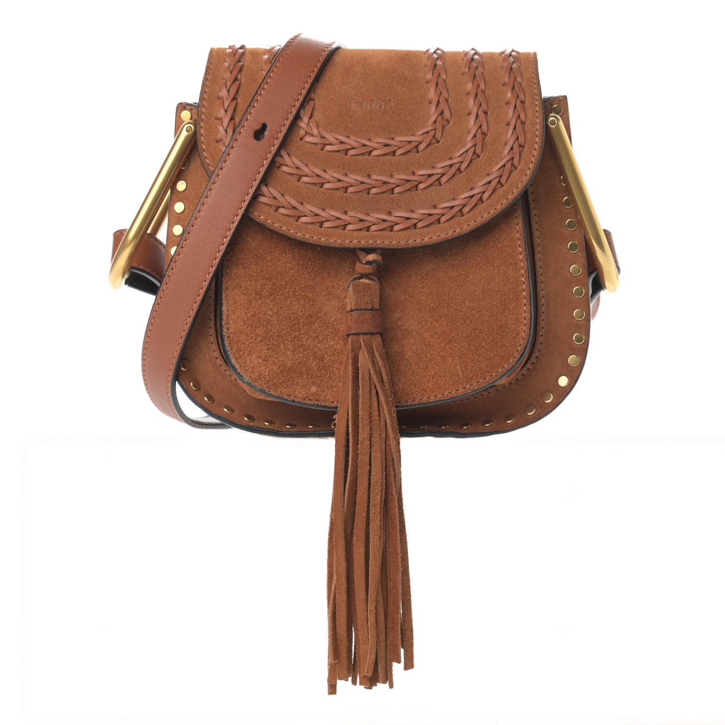 Suede Calfskin Braided Mini Hudson Shoulder Bag Caramel