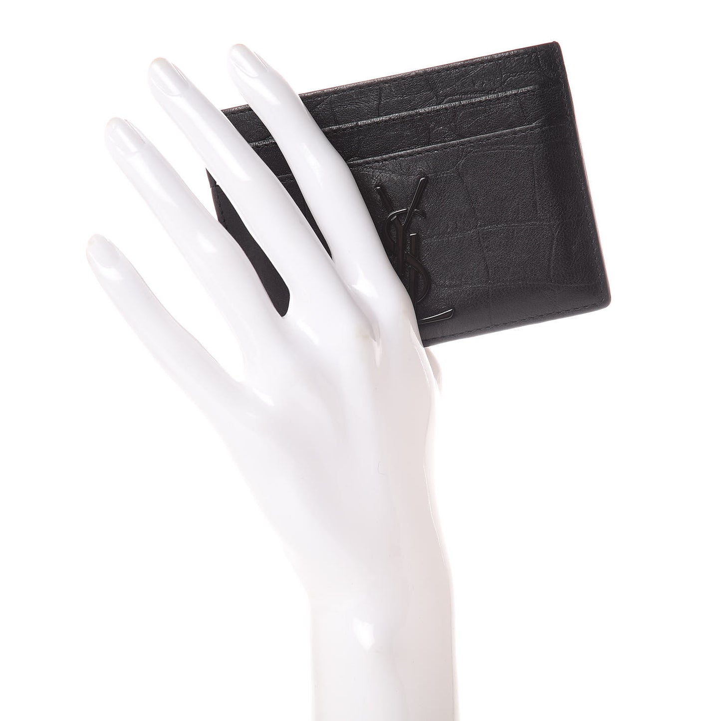 Calfskin Crocodile Embossed Monogram Credit Card Case Black