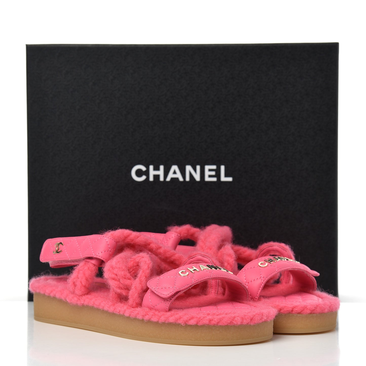 Cord Lambskin Quilted Logo Sandals 38 Pink