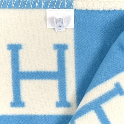 Hermes Wool Cashmere Avalon Baby Blanket Bleu Genievre White 3 of 3