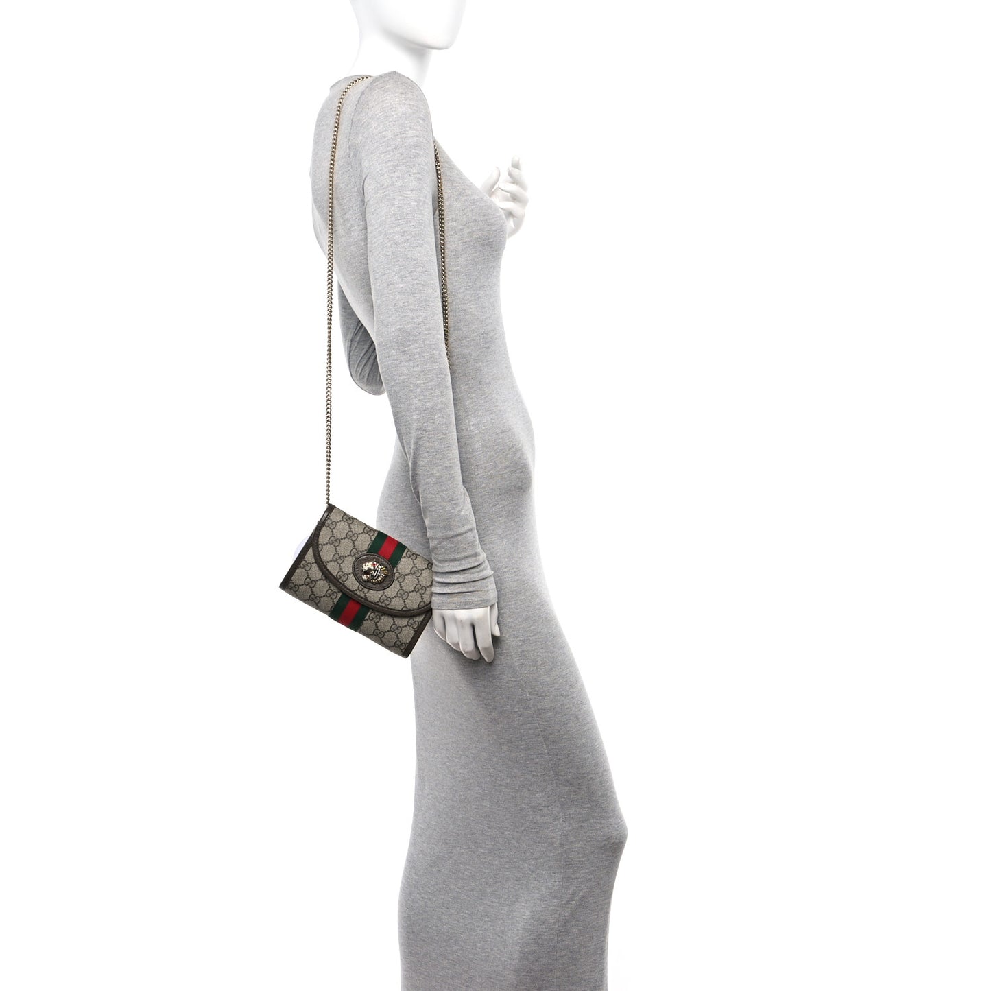 GG Supreme Monogram Web Mini Rajah Slim Flap Shoulder Bag Beige New Acero