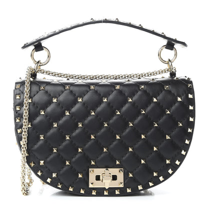 Valentino Garavani Nappa Medium Rockstud Spike Halfmoon Saddle Bag Black 1 of 8