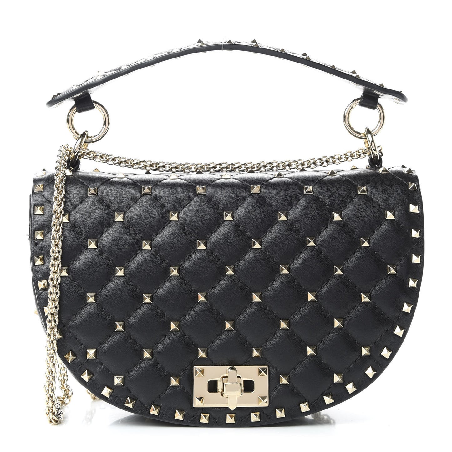 Nappa Medium Rockstud Spike Halfmoon Saddle Bag Black