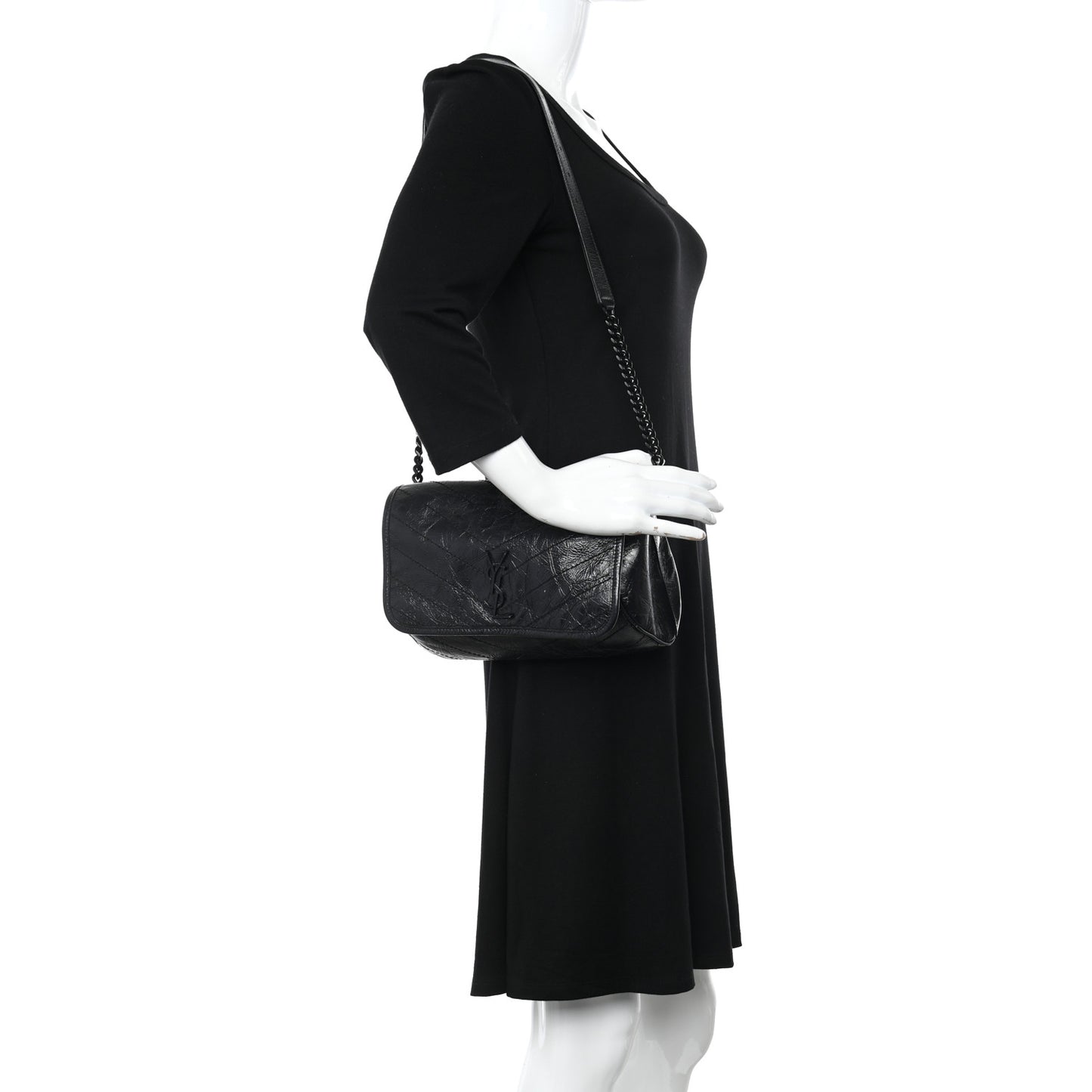 Crinkled Calfskin Matelasse Monogram Niki Body Bag Black