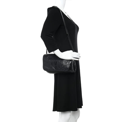 Saint Laurent Crinkled Calfskin Matelasse Monogram Niki Body Bag Black 2 of 12