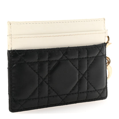 Christian Dior Lambskin Cannage Lady Dior Card Holder Black White 3 of 7