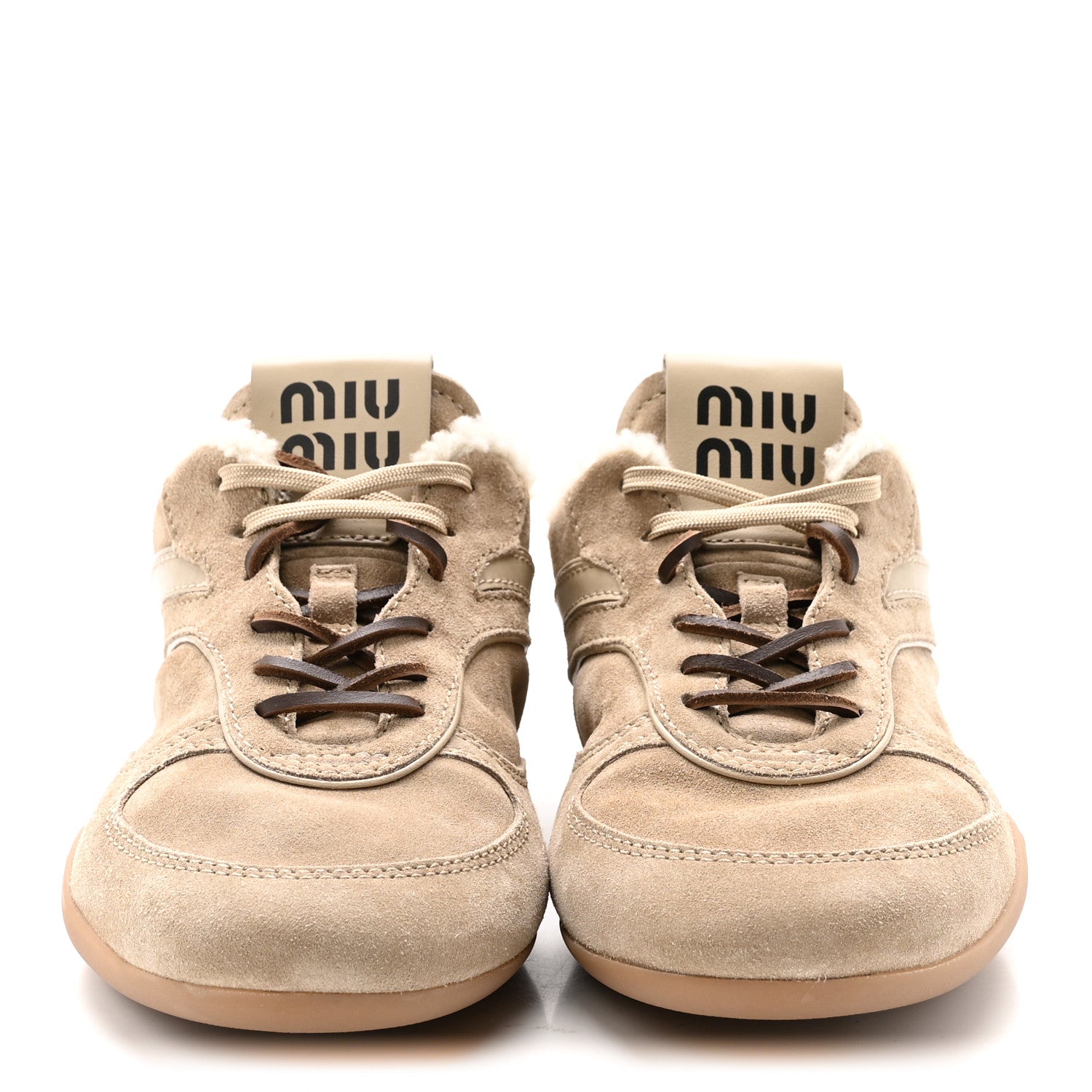Miu Miu Suede Shearling Gymnasium Sneakers 39.5 Deserto 3 of 9