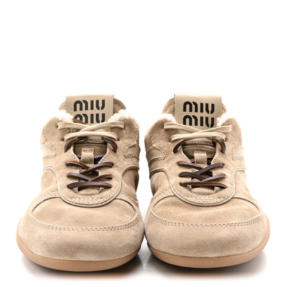 Miu Miu Suede Shearling Gymnasium Sneakers 39.5 Deserto 3 of 9