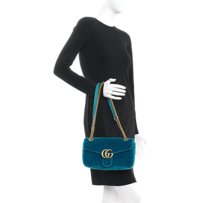 Gucci Velvet Matelasse Small GG Marmont Shoulder Bag Pavone Cyan 3 of 8