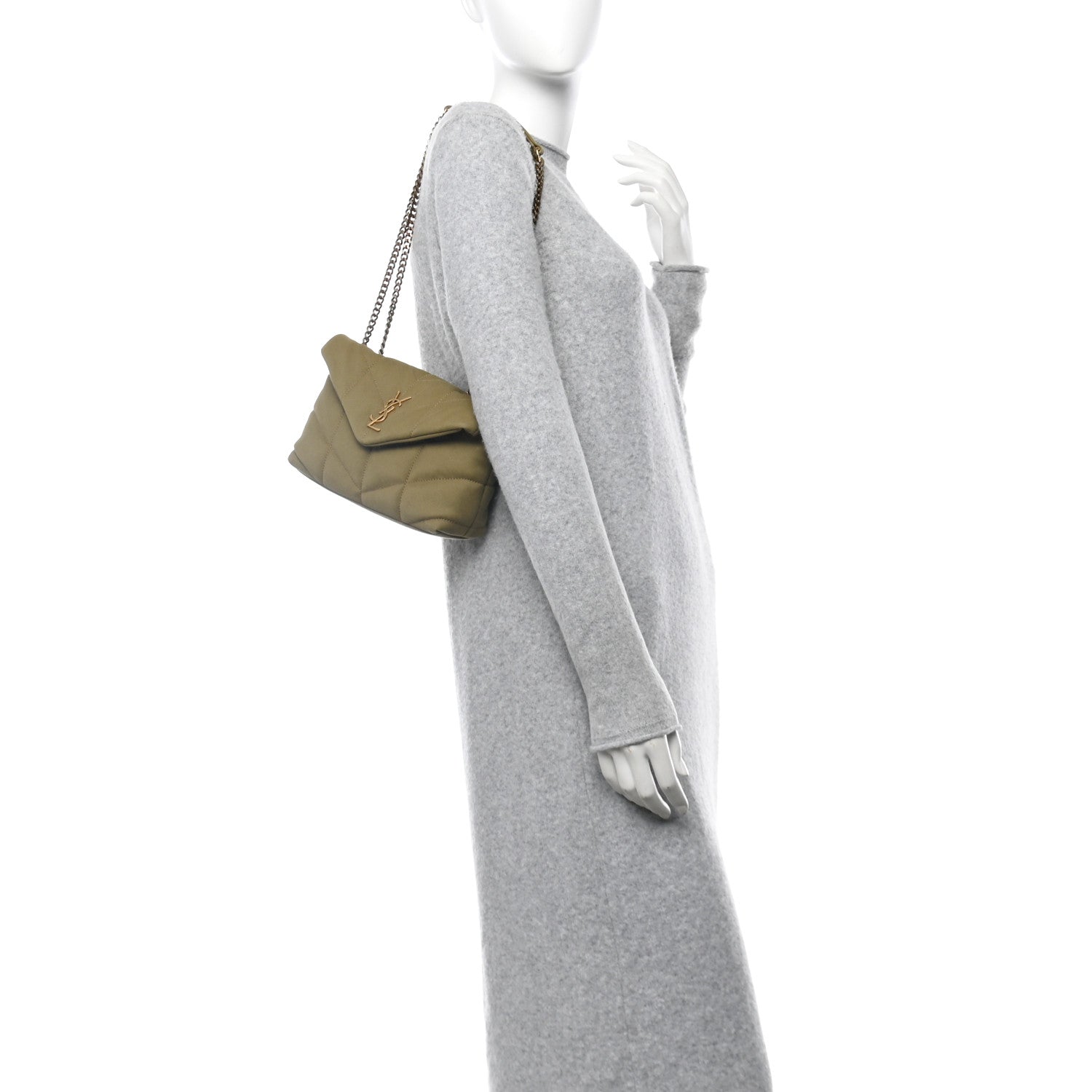 Saint Laurent Canvas Quilted Toy Loulou Puffer Monogram Chain Satchel Fir Green 2 of 10