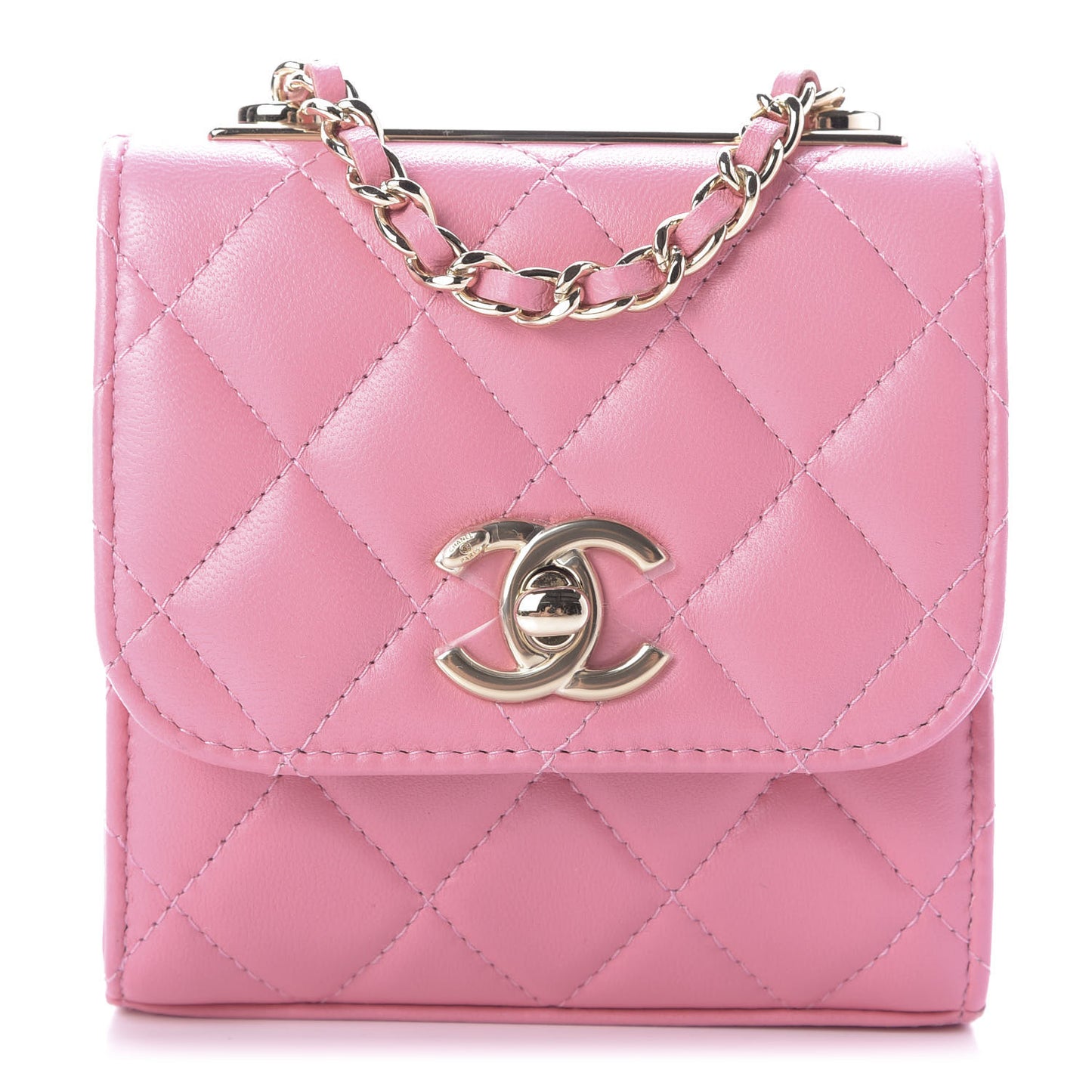 Lambskin Quilted Mini Trendy CC Clutch With Chain Pink
