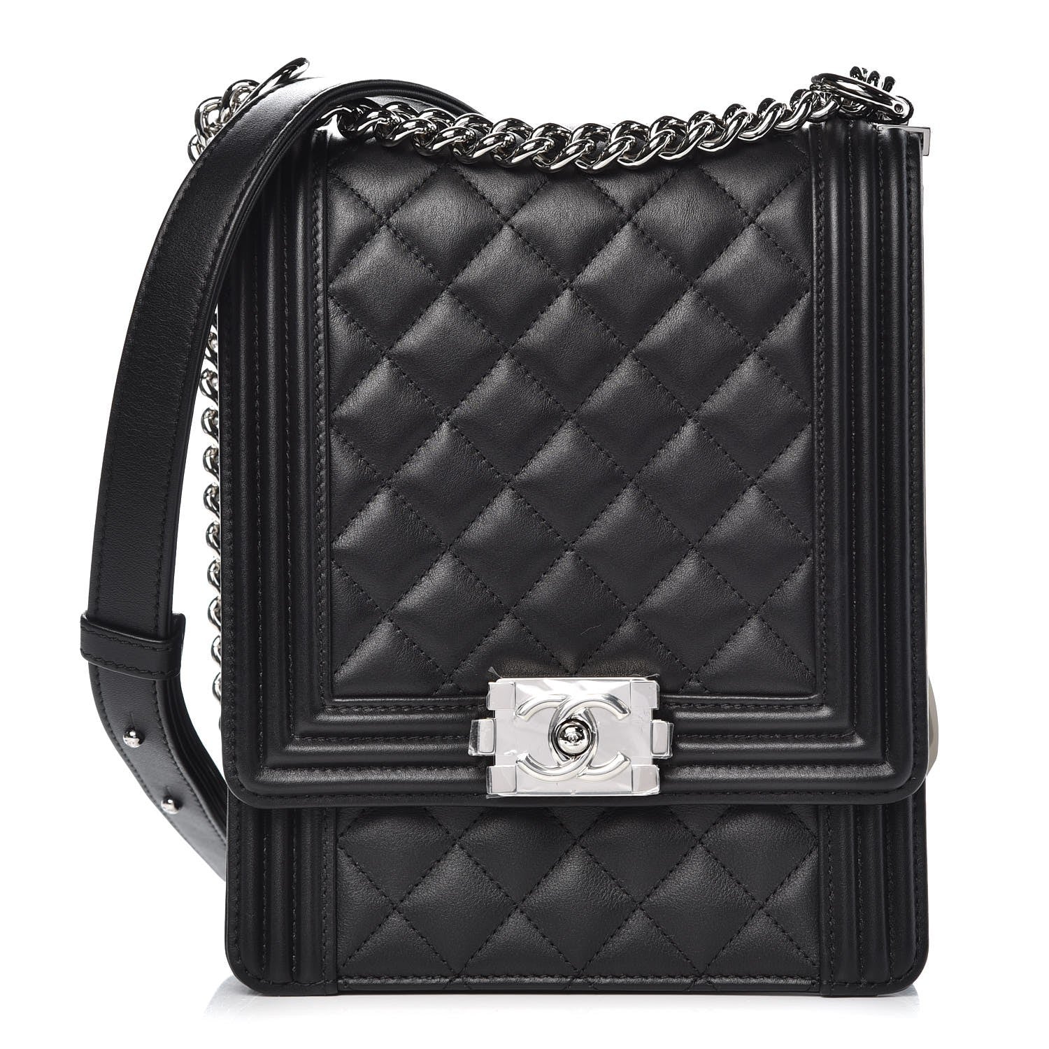 Chanel Calfskin Quilted North South Boy Flap Black 1 of 8
