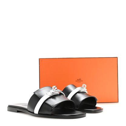 Hermes Calfskin Giulia Sandals 39 Black White 8 of 8