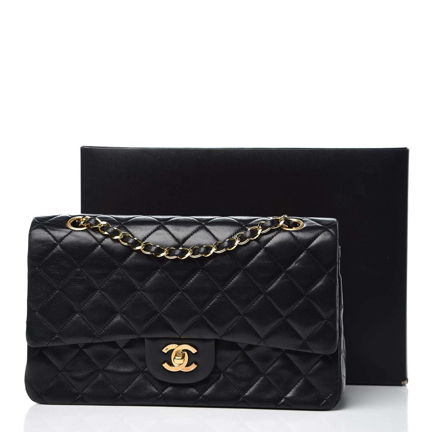 Lambskin Quilted Medium Double Flap Black