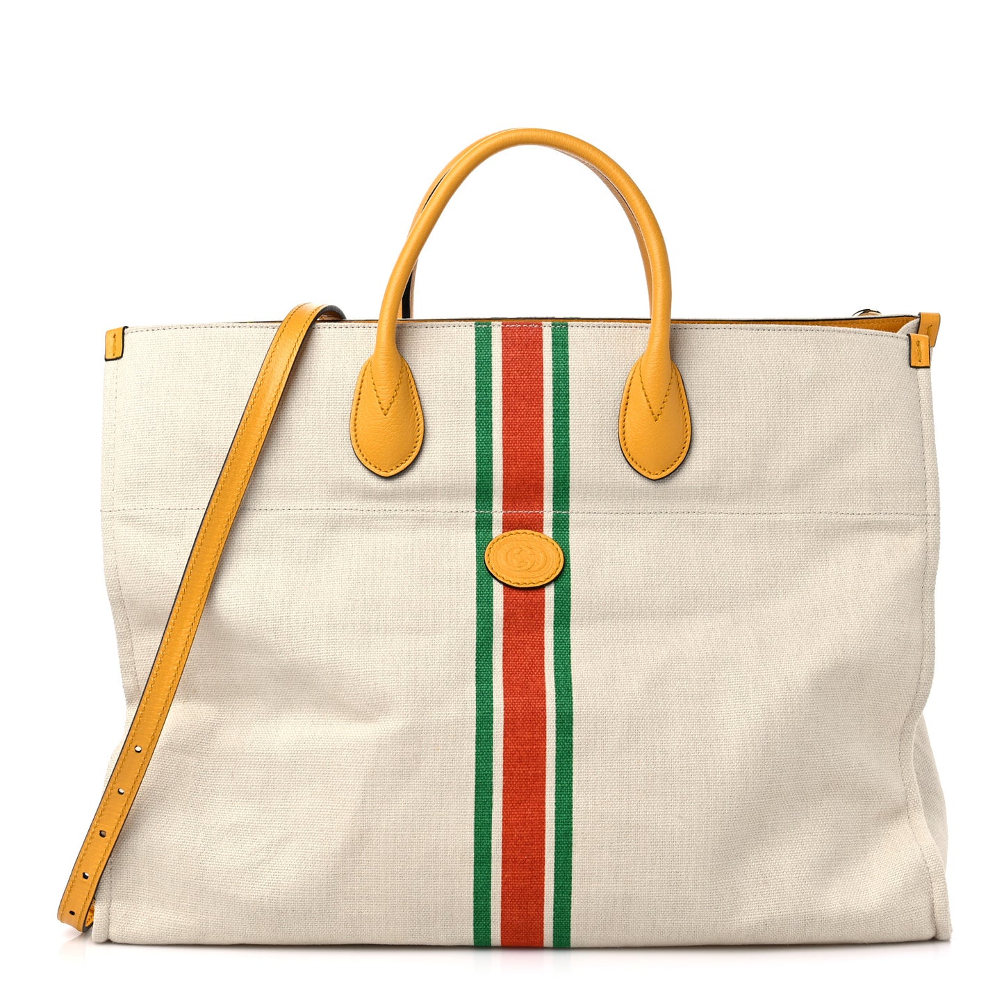 Linen Heavy Canvas Textured Dollar Calfskin Web Large Retro Interlocking G Foldable Tote Light Beige