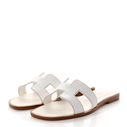Hermes Box Calfskin Oran Sandals 36.5 White 3 of 9