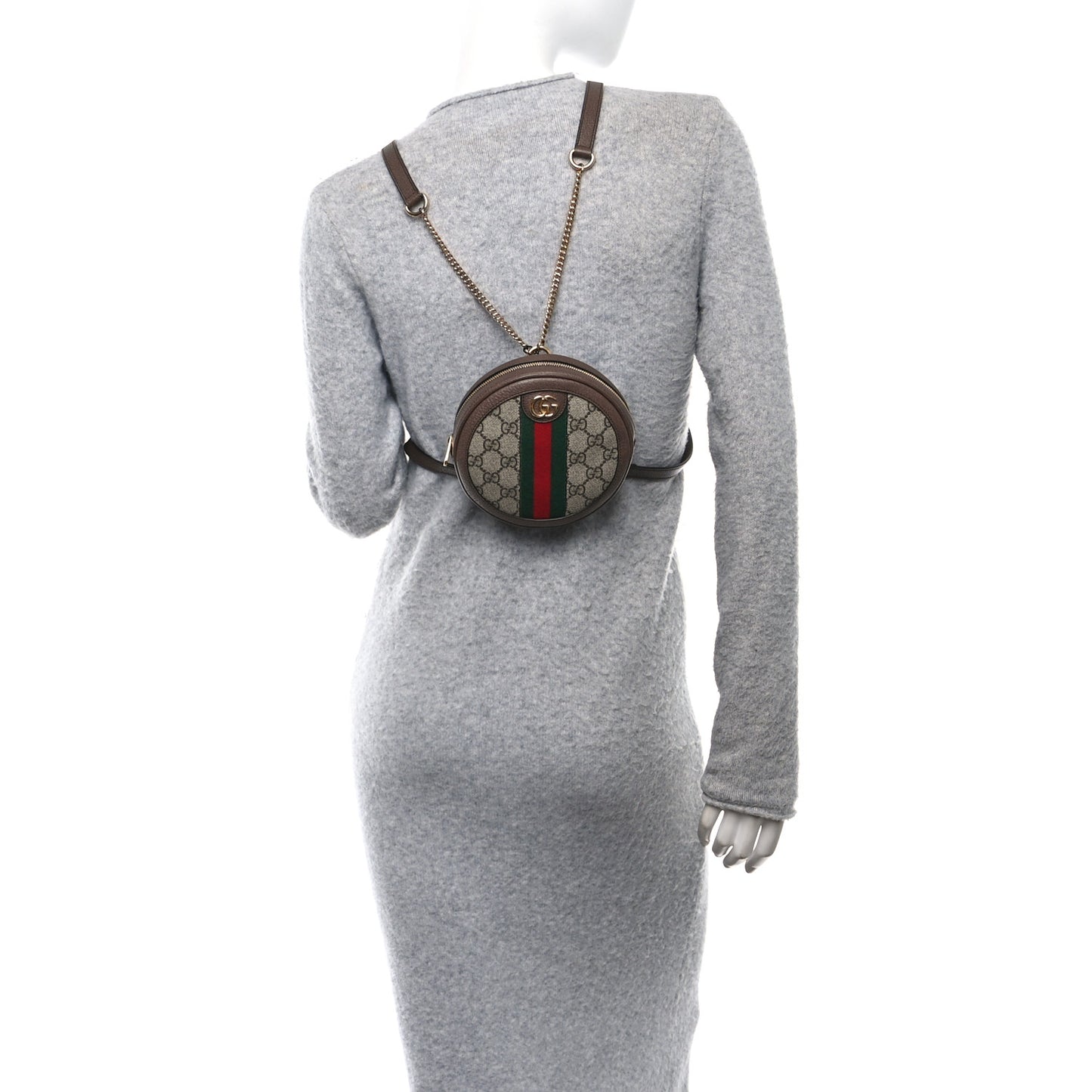 GG Supreme Monogram Web Mini Ophidia Round Backpack Brown