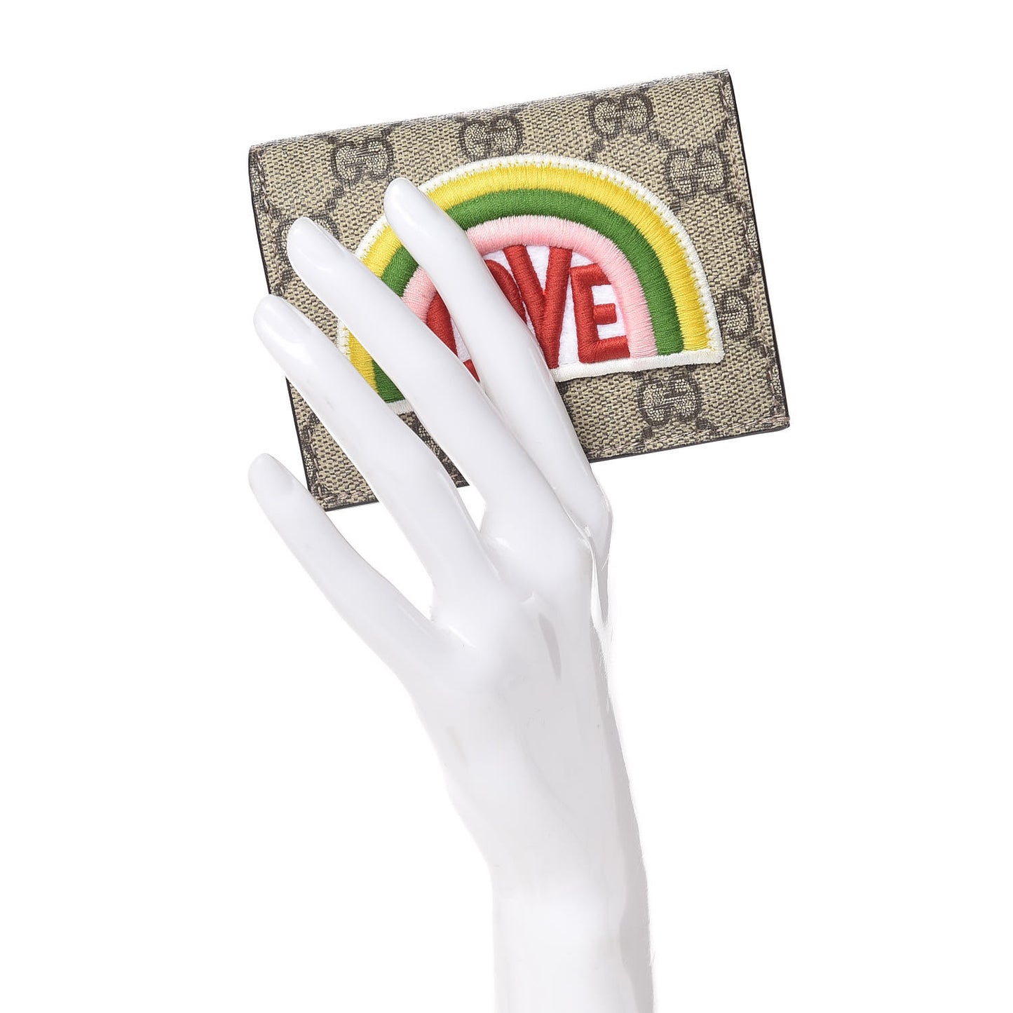 Soft GG Supreme Monogram Rainbow Embroidered Card Case Wallet