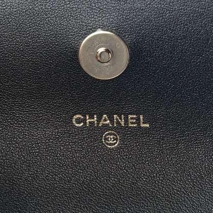 Chanel Lambskin Quilted Pearl Top Handle Clutch With Chain Black 6 of 12