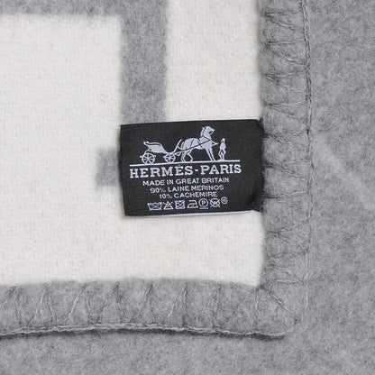 Hermes Wool Cashmere Avalon III Blanket Ecru Gris Clair 3 of 3