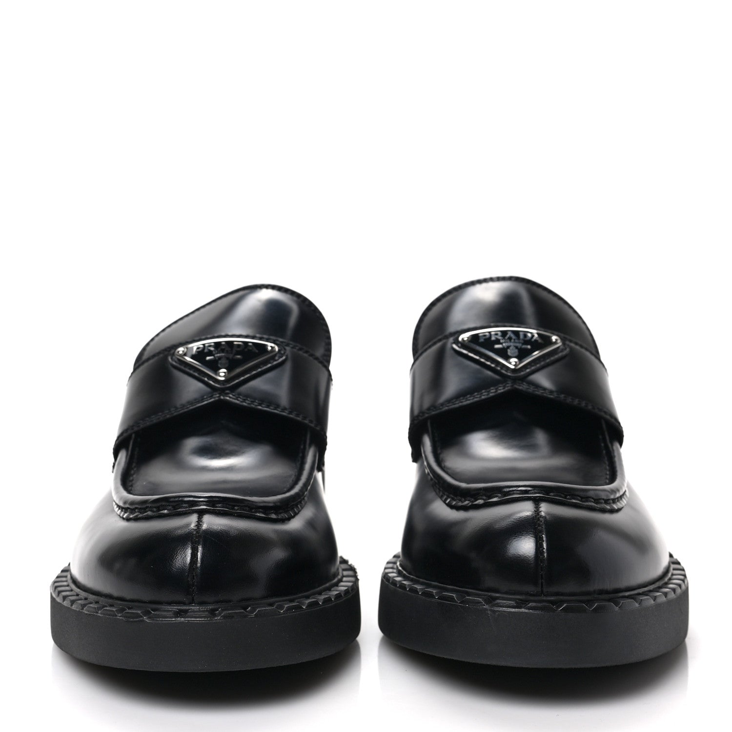 Prada Spazzolato Metal Triangle Logo 50mm Loafers 39.5 Black 2 of 8