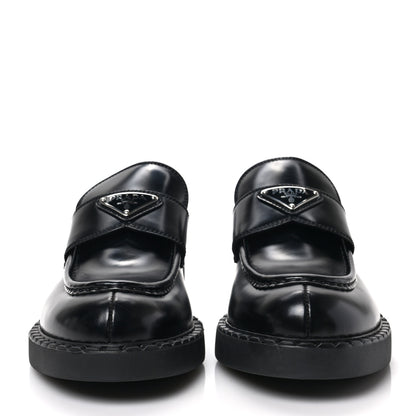 Prada Spazzolato Metal Triangle Logo 50mm Loafers 39.5 Black 2 of 8