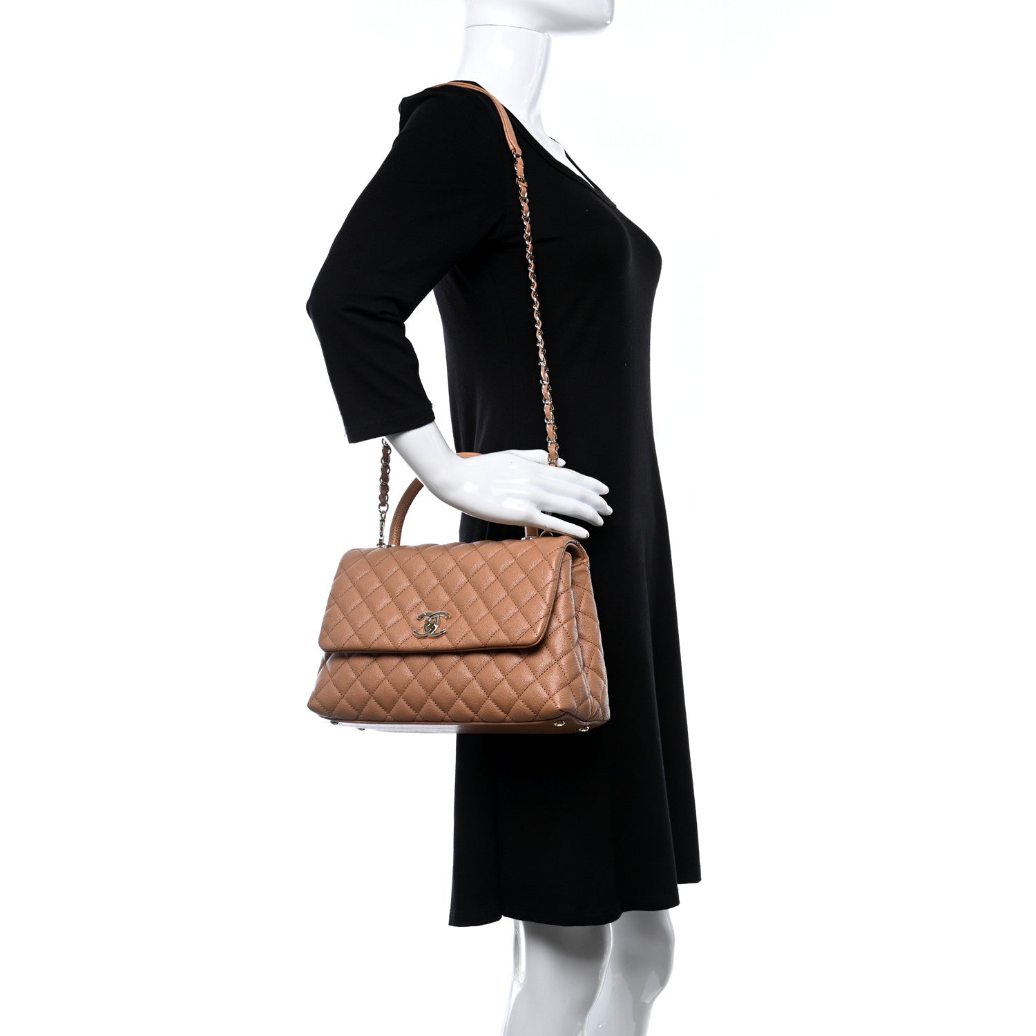 Chanel Caviar Quilted Lizard Embossed Small Coco Handle Flap Brown 2 of 10