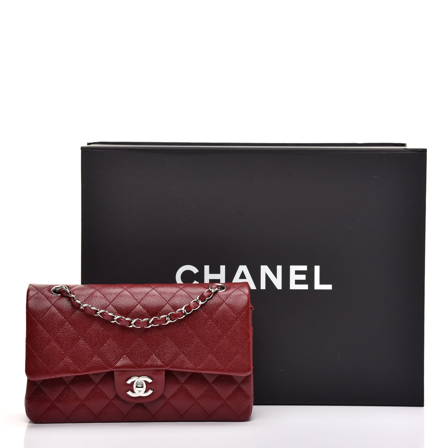 Caviar Quilted Medium Double Flap Burgundy