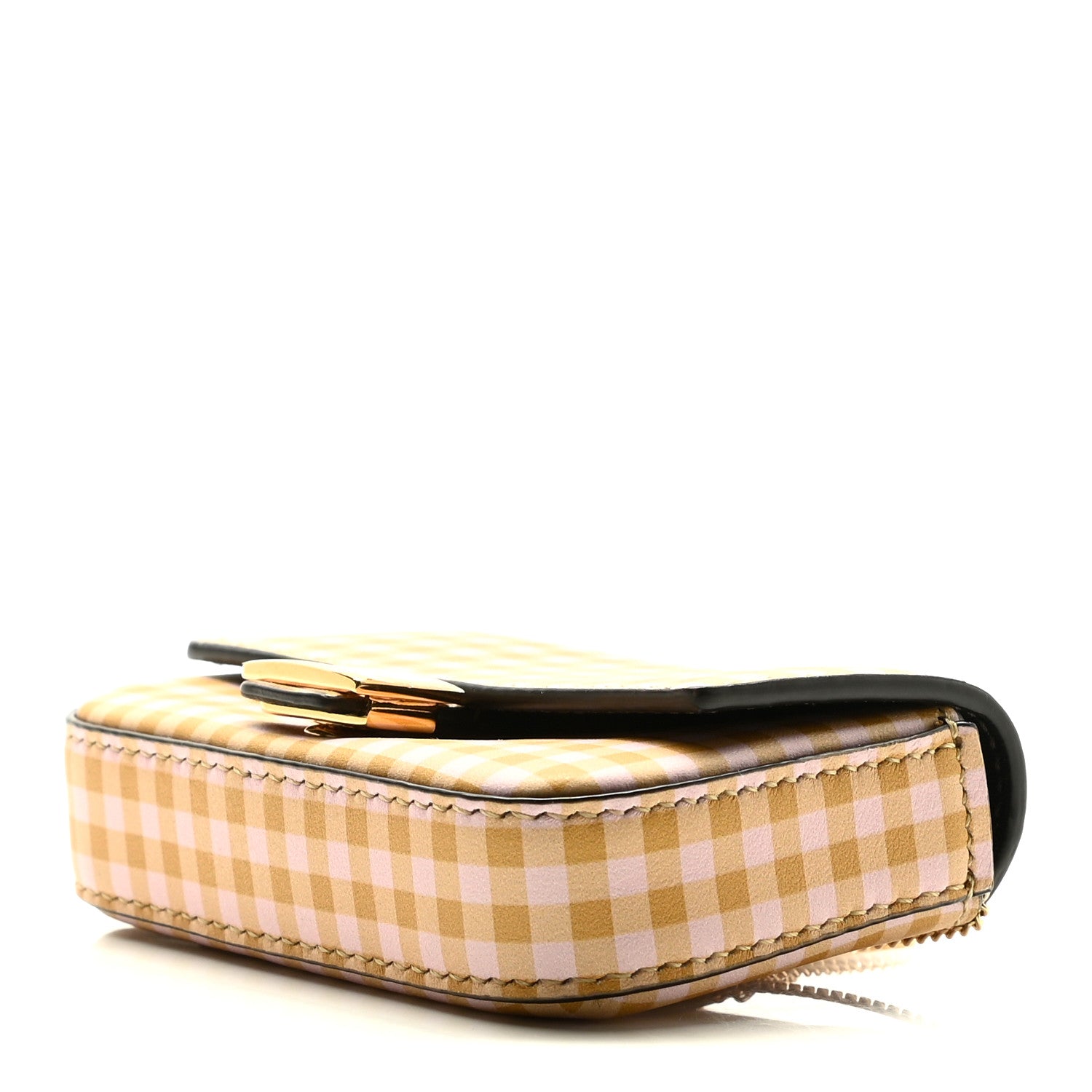 Fendi Vitello Century Gingham Nano Baguette Charm Rosewood Mustard 4 of 5