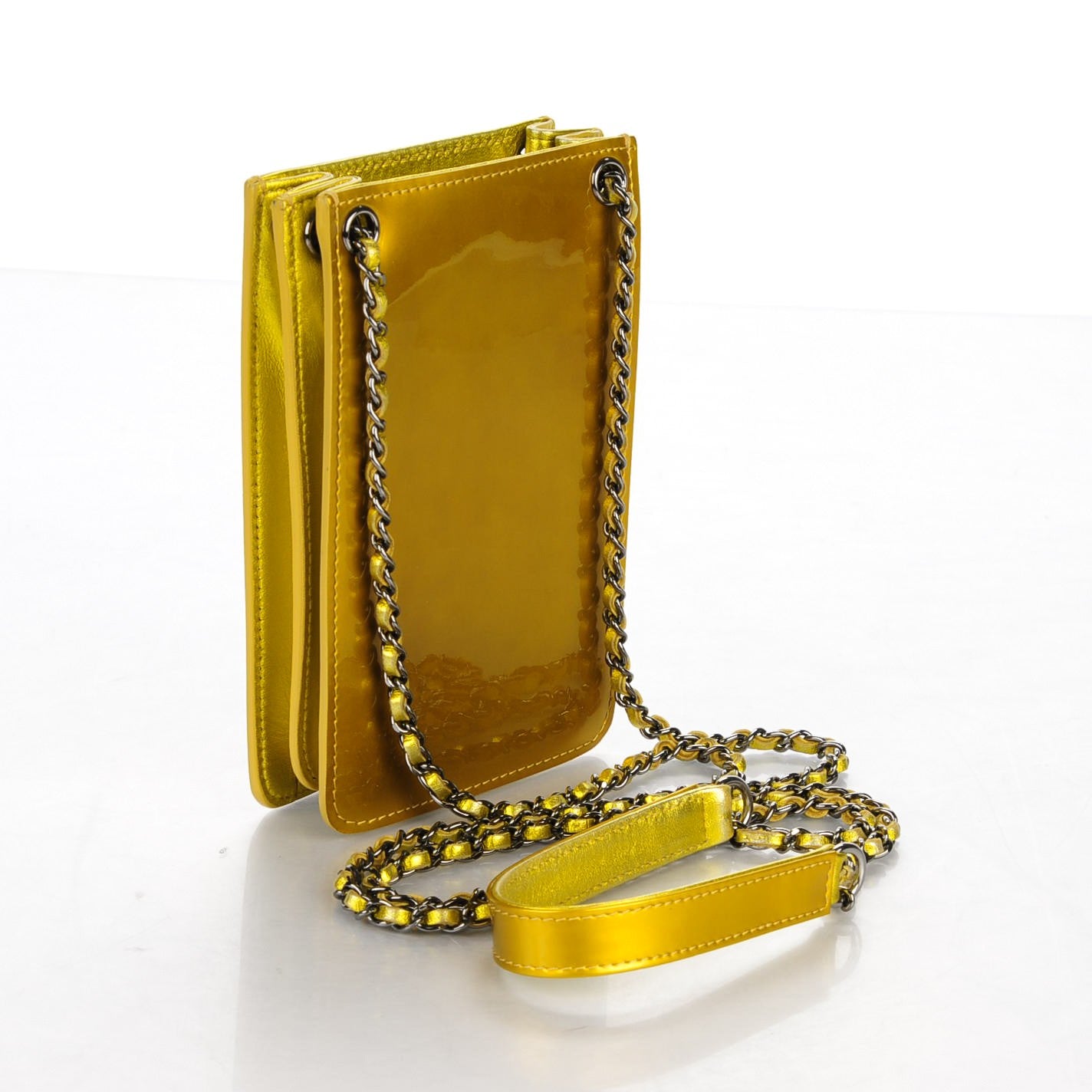 Patent Crossbody CC Phone Holder Gold