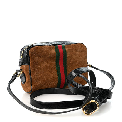 Gucci Suede Patent Web Mini Ophidia Shoulder Bag Nocciola Black 3 of 10
