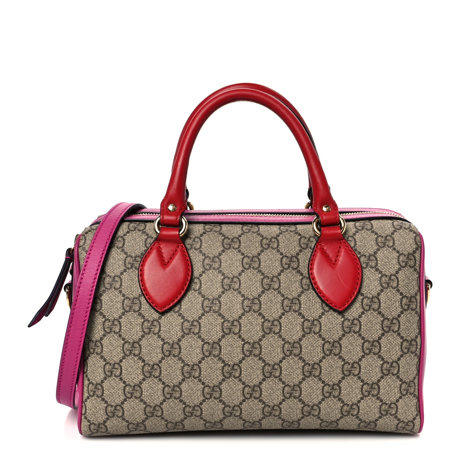 Gucci GG Supreme Monogram Moon Calfskin Small Boston Beige Ebony Hibiscus Red New Rosette 1 of 11