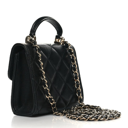 Chanel Lambskin Quilted Top Handle Flap Clutch With Chain Black 3 of 11