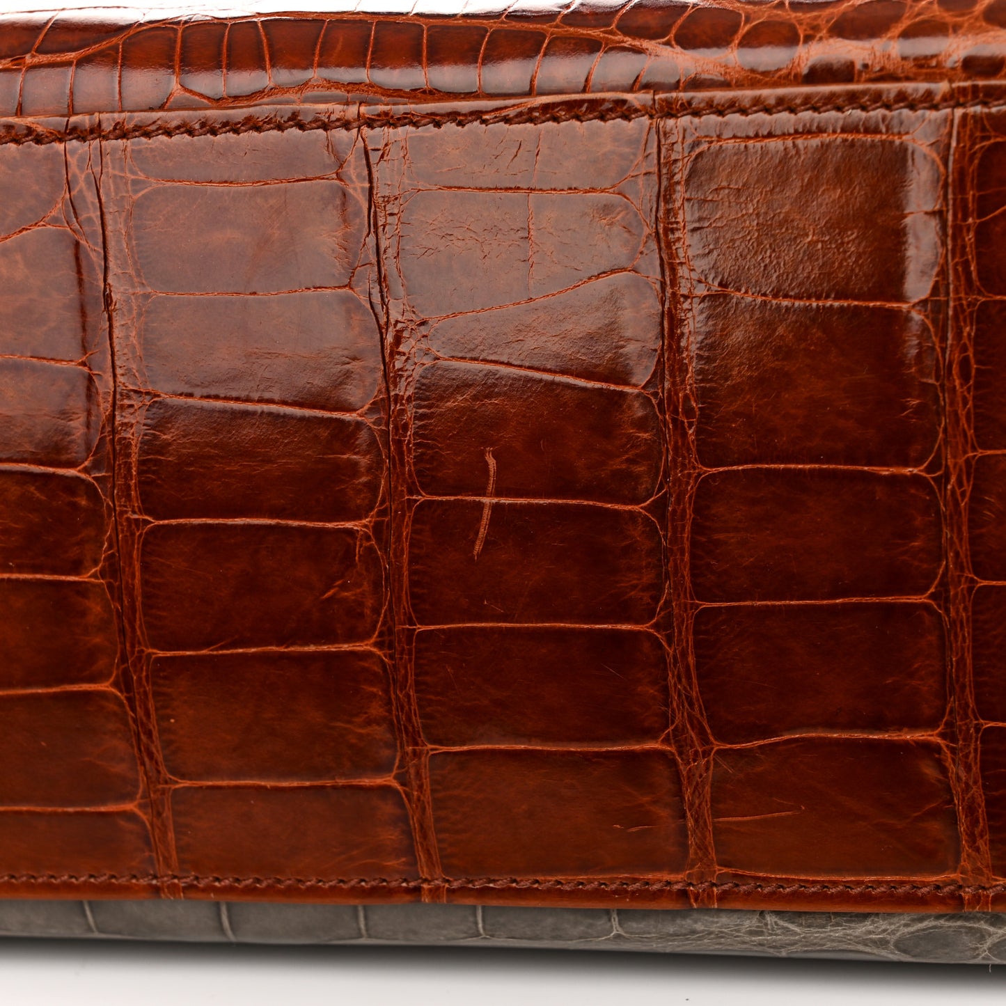 Shiny Alligator Kelly Sellier 32 Miel Gris Fonce Black