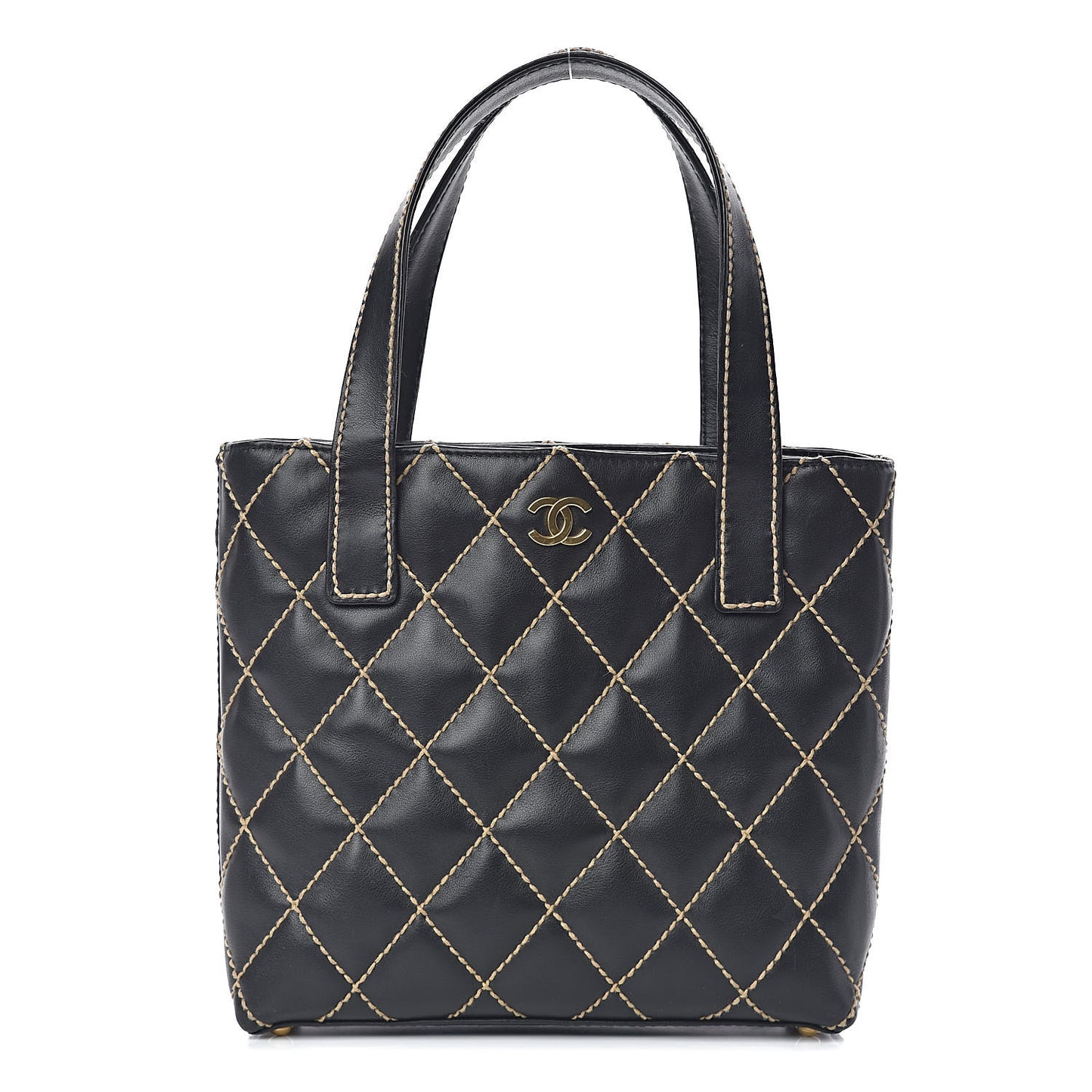 Calfskin Contrast Stitch Surpique Tote Black