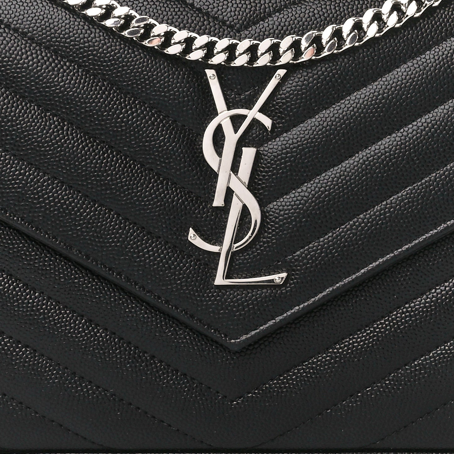 Grain De Poudre Matelasse Chevron Monogram Chain Wallet Black