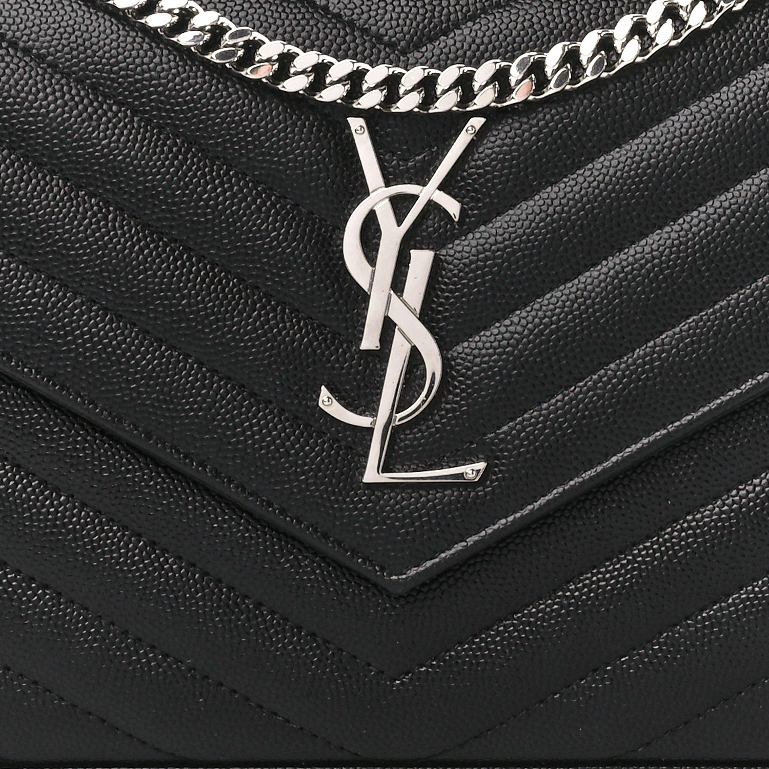 Saint Laurent Grain De Poudre Matelasse Chevron Monogram Chain Wallet Black 8 of 11