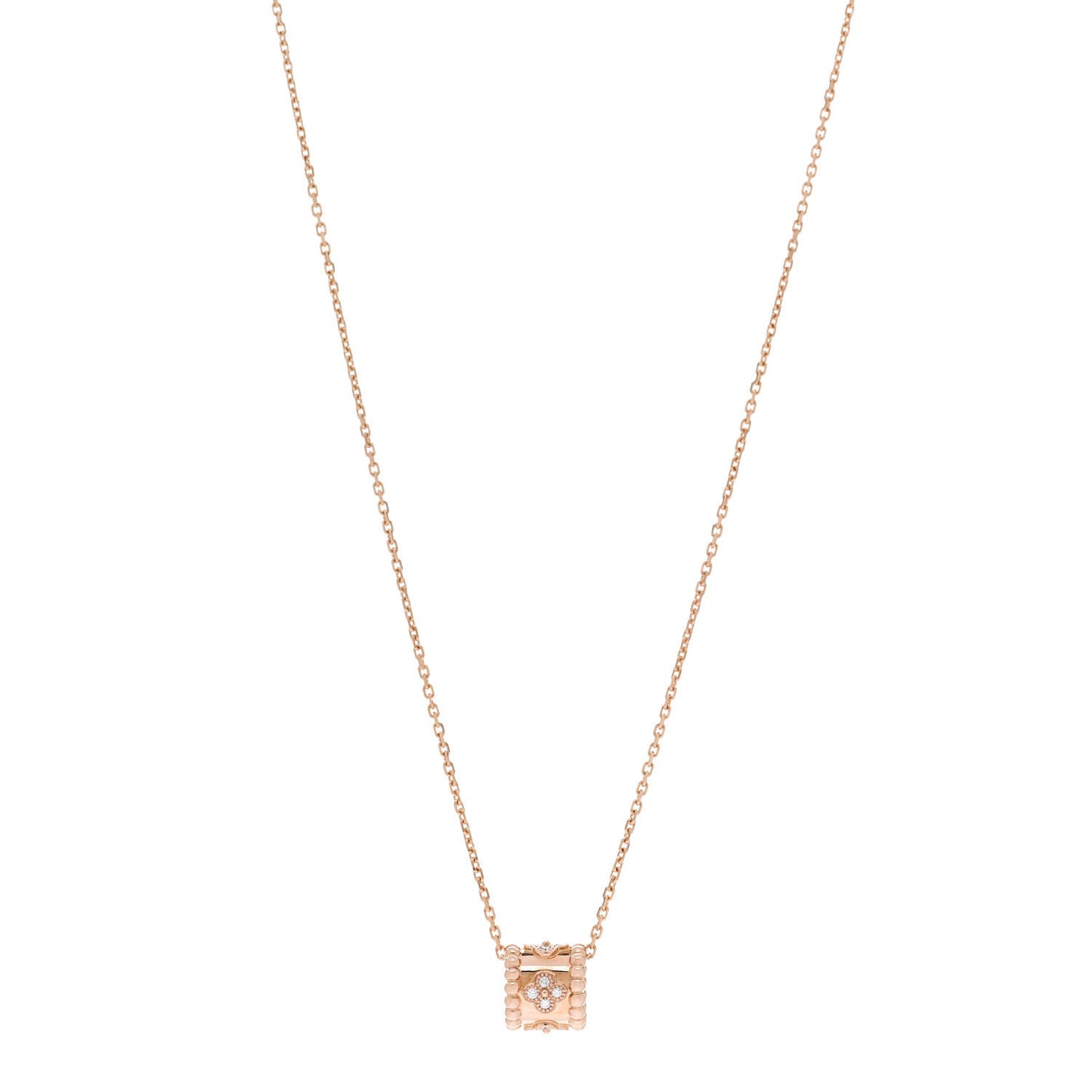18K Rose Gold Diamond Small Perlee Clovers Pendant Necklace