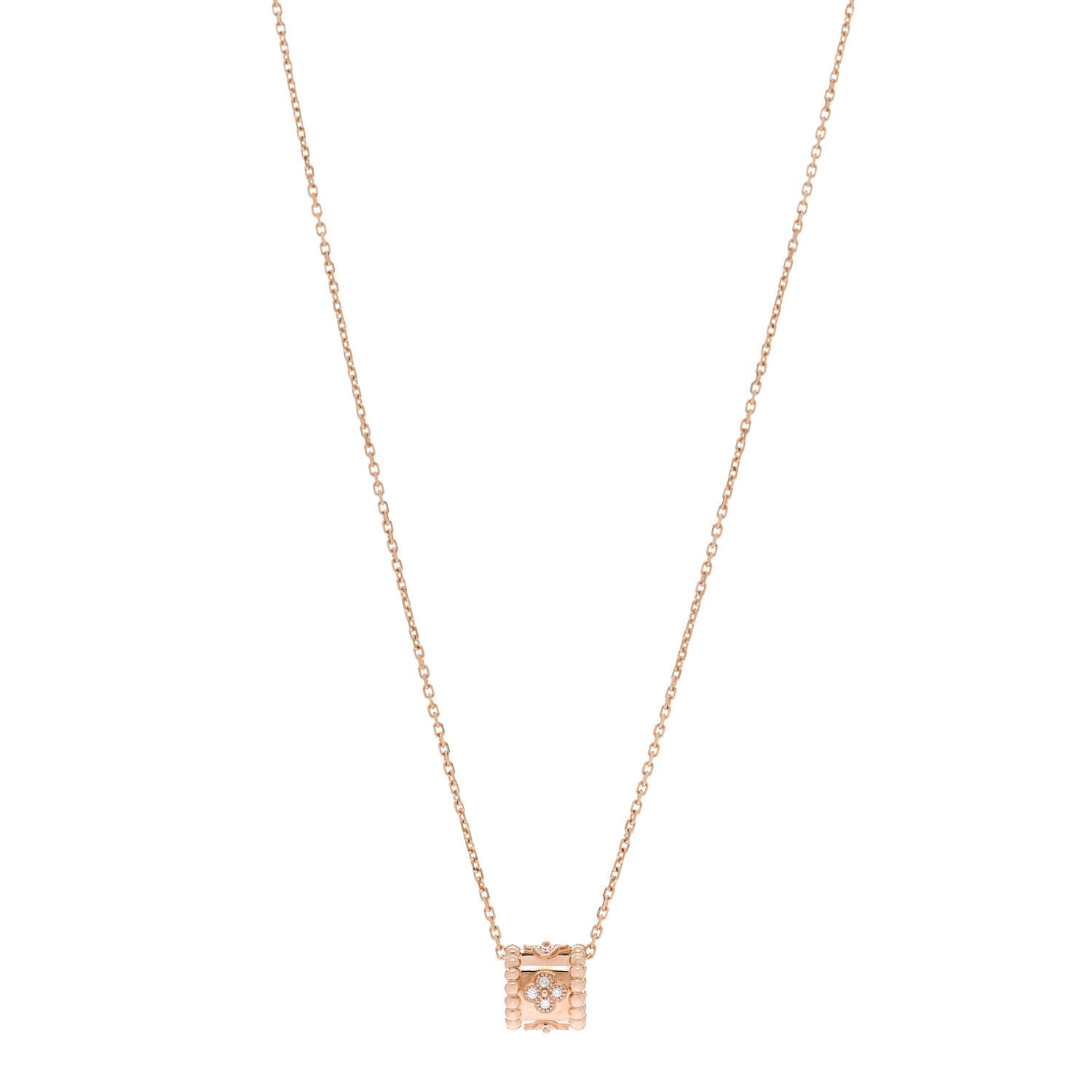 Van Cleef & Arpels 18K Rose Gold Diamond Small Perlee Clovers Pendant Necklace 1 of 5