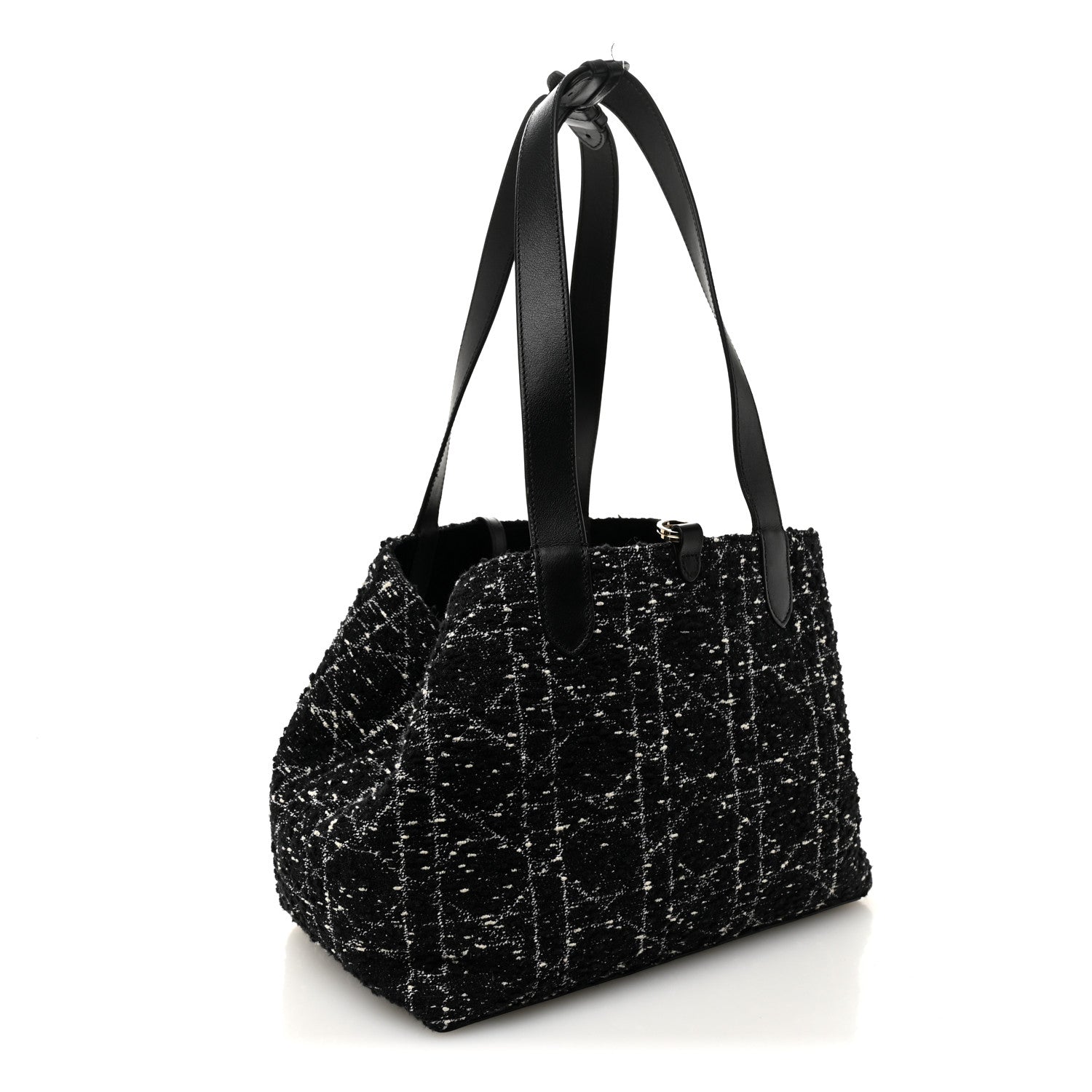 Christian Dior Calfskin Tweed Cannage Medium Toujours Black White