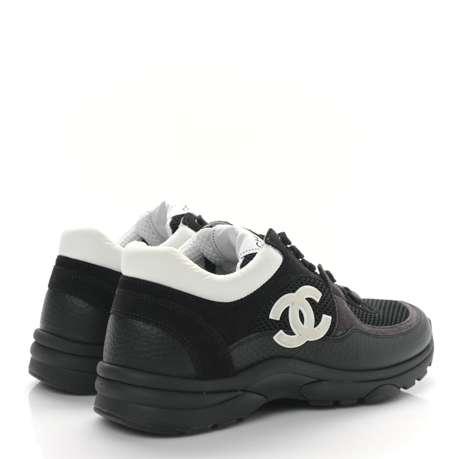 Chanel Mesh Suede Grained Calfskin Womens CC Sneakers 37 Black White 4 of 8