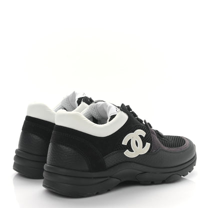 Chanel Mesh Suede Grained Calfskin Womens CC Sneakers 37 Black White 4 of 8