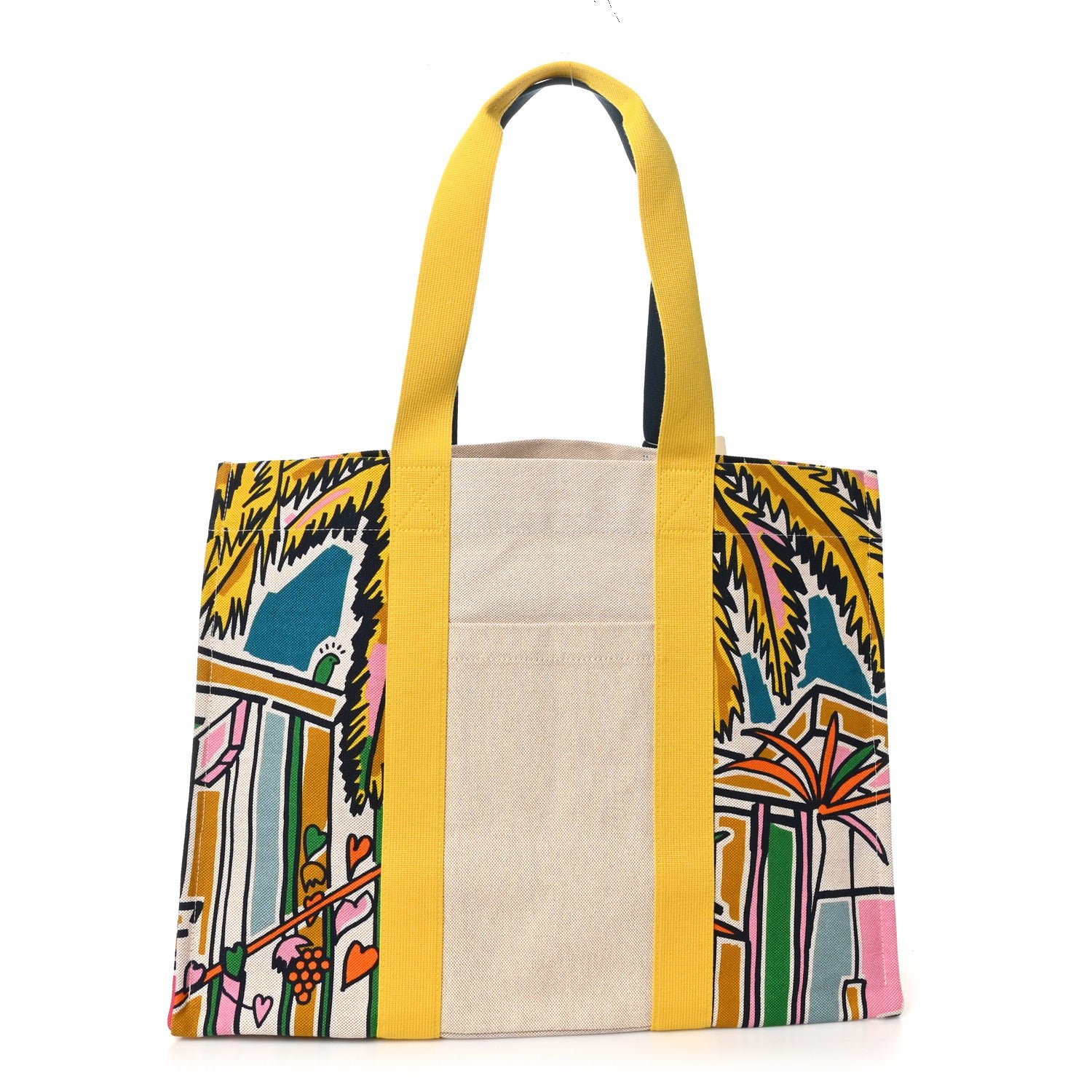 Hermes Cotton Canvas Vue Sur La Dune Beach Bag Outremer Bubble Gum Jaune D'Or 1 of 9
