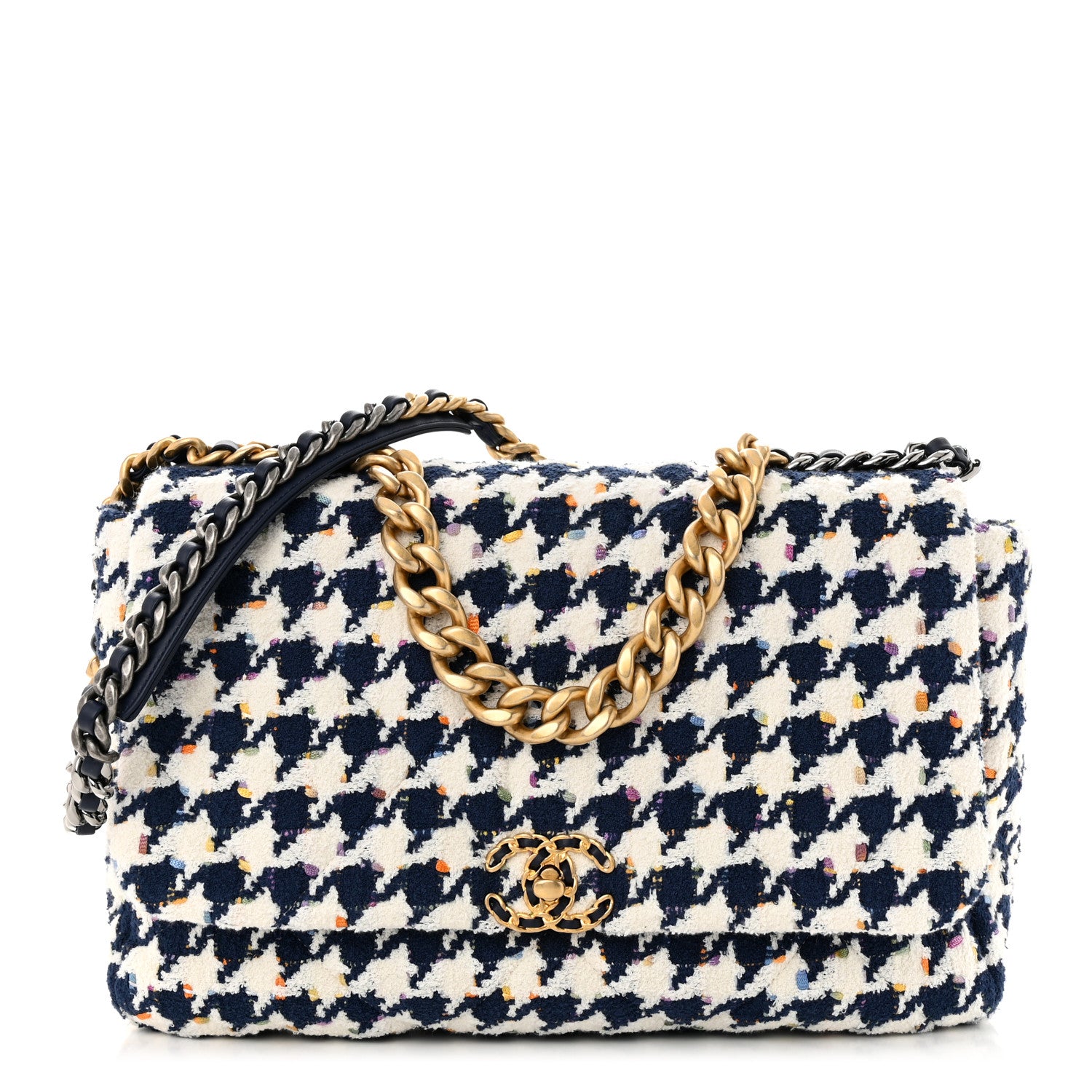 Chanel Tweed Quilted Maxi Chanel 19 Flap Ecru Navy Blue Multicolor 1 of 11