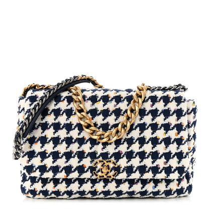 Chanel Tweed Quilted Maxi Chanel 19 Flap Ecru Navy Blue Multicolor 1 of 11